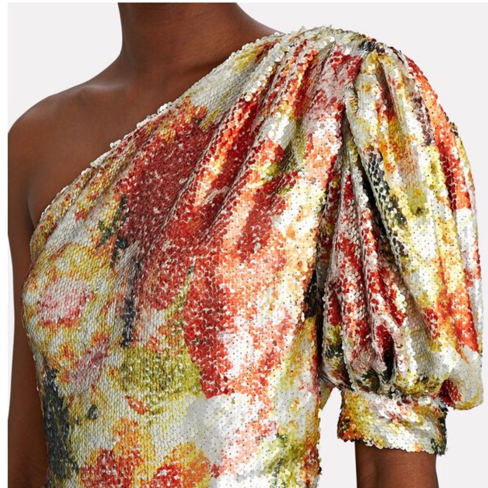 NWT RONNY KOBO MULTI COLOR ONE SHOULDER PUFF SLEEVE MINI DRESS SIZE M - Picture 5 of 9